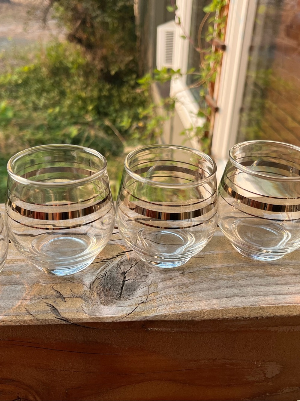 Vintage MCM Silver Banded Roly Poly Set of 5 Cocktail Glasses